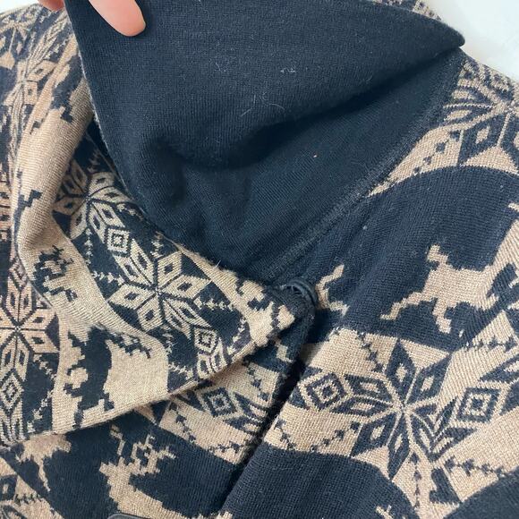 Neve Women's Sweater Coat Brown Black Merino Wool Toggle Buttons Deer Printed M - Picture 5 of 8